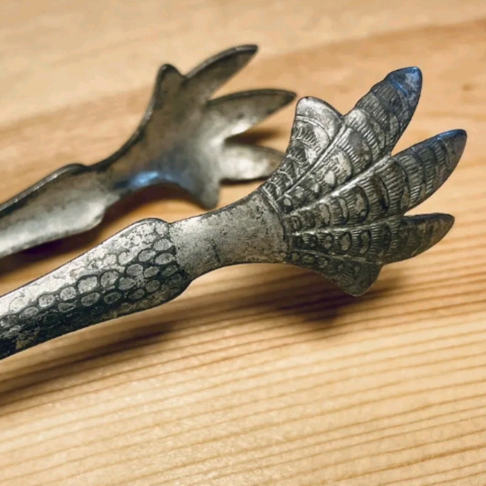 Vintage/ Antique hammered claw ice/olive tongs